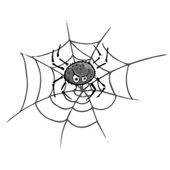 Spider on  web icon. Vector illustration spider web with a spider. Hand drawn spider and web.
