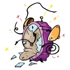 Broken alarm clock icon. Vector illustration of a cracked, broken alarm clock. Broken alarm clock hand drawn.