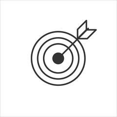Gray line icon of target with arrow on white background. Vector illustration.