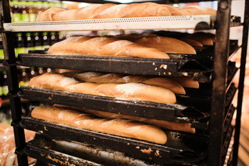 rack with long loafs. close-up.