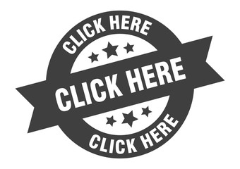 click here sign. click here black round ribbon sticker