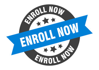 enroll now sign. enroll now blue-black round ribbon sticker