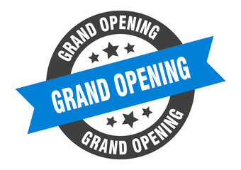 grand opening sign. grand opening blue-black round ribbon sticker