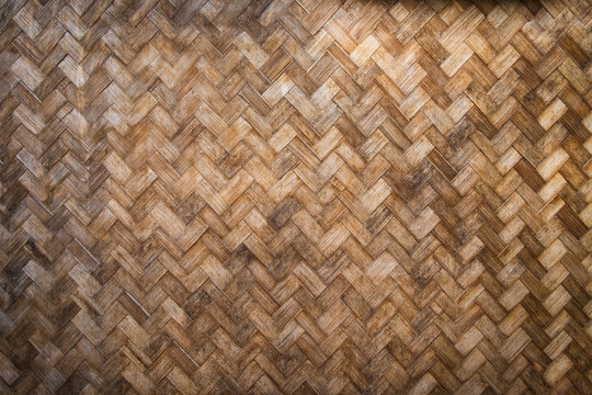 Texture of Old wall bamboo knit weave pattern nature background. Traditional handcraft weave structure, Design thai style.