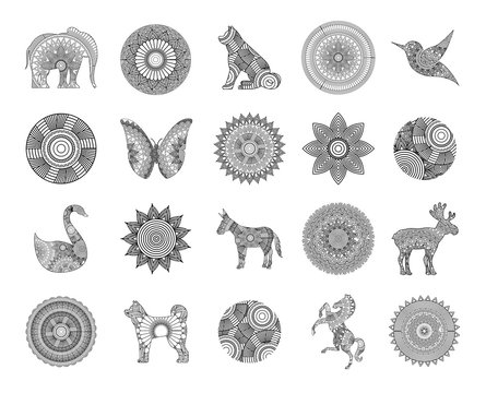 Mandale icon set of bohemic and ornament concept