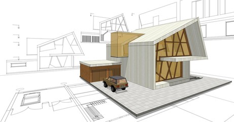  modern house concept 3d illustration