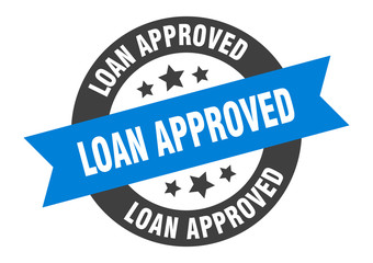 Fototapeta premium loan approved sign. loan approved blue-black round ribbon sticker