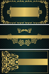 Set of three vector floral cards.  Vintage floral gold frames