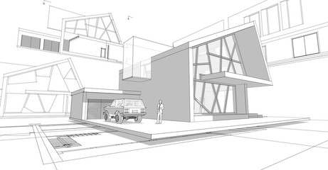  modern house concept 3d illustration