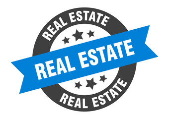 real estate sign. real estate blue-black round ribbon sticker