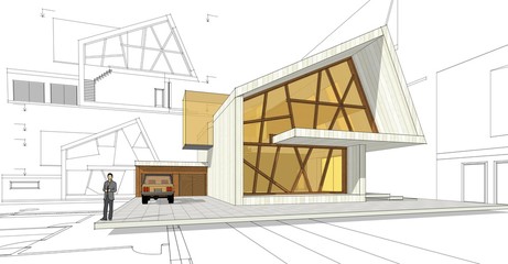  modern house concept 3d illustration