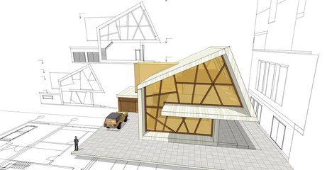  modern house concept 3d illustration