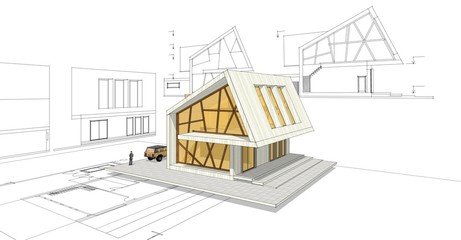  modern house concept 3d illustration
