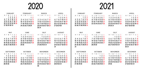 Calendar 2020 and 2021
