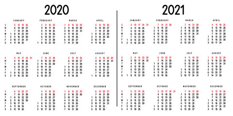 Calendar 2020 and 2021