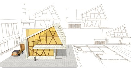  modern house concept 3d illustration