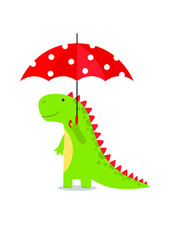 Vector cartoon dinosaur with umbrella.