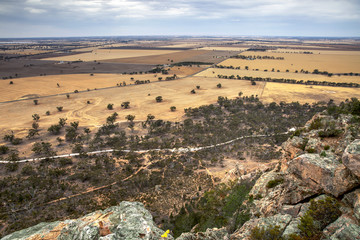 View of the western plains of Victoria's Wimmera area from Most Araplies near Natimuk, Australia.