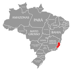 Espirito Santo red highlighted in map of Brazil