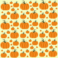 Pumpkins seamless pattern with lettering. Autumn background. Vector.