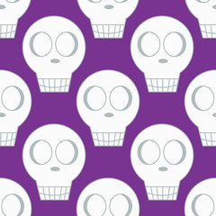 Skulls on violet background - seamless pattern. Vector vivid collection with skull. Vector illustration