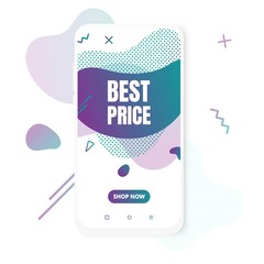 Modern vertical mobile liquid abstract shape gradient memphis style design fluid vector colorful illustration BEST PRICE banner for app, presentation, sale, brochure isolated on white background.
