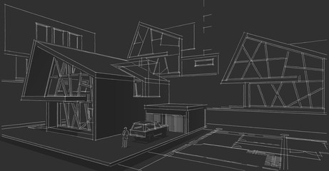  modern house concept 3d illustration