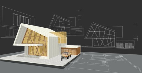  modern house concept 3d illustration