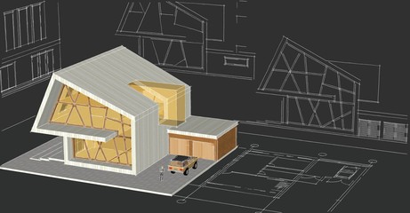  modern house concept 3d illustration