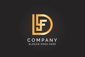 Obraz premium Luxury initial letter DLF golden gold color logo design. Tech business marketing modern vector