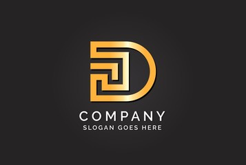 Luxury initial letter DS golden gold color logo design. Tech business marketing modern vector