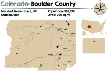 Large and detailed map of  Boulder county in Colorado, USA