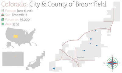 Obraz na płótnie Canvas Large and detailed map of city & county od Broomfield in Colorado, USA