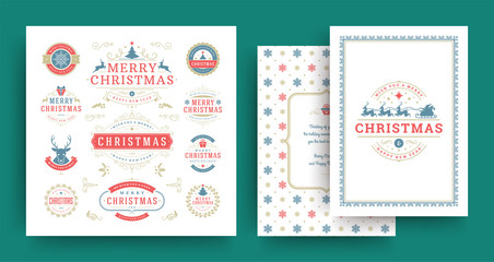 Christmas labels and badges vector design elements set with greeting card template.