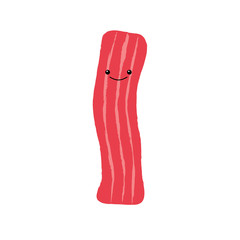 Vector illustration of a rasher of bacon with a cute face. Funny food concept.