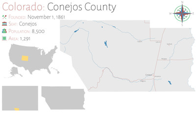 Large and detailed map of  Conejos county in Colorado, USA