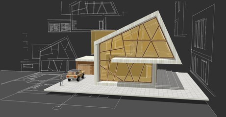  modern house concept 3d illustration