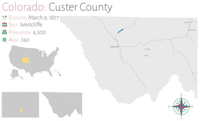 Large and detailed map of  Custer county in Colorado, USA