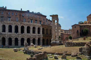 Photo of Marcello Theater and Temple of Apollo Medicus Sosianus, view from Via del Teatro di Marcello, Rome, Italy