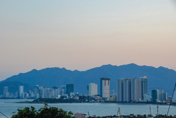 Scenery of sunset over Nha Trang city, Vietnam