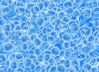 motion many bubbles in flow blue water