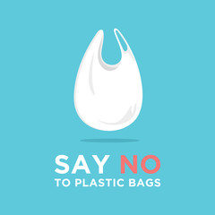 Say no to plastic bags. Ecology conversation. Flat editable vector illustration. Go green concept.Go to zero waste. White polythene bag on background