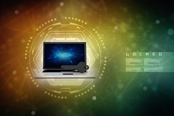 laptop key security concept. 3D illustration