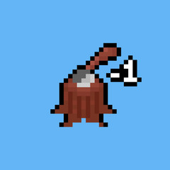 Obraz premium Pixel art 8bit stump with axe.