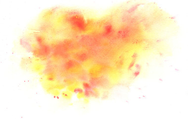 Watercolor spot of red, orange and yellow isolated on white background. Perfect for patterns, banners, invitations, cards, desins of any sort and decorations.