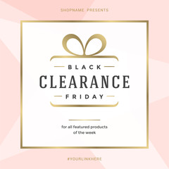 Sale banner template design with gold frame and black friday message vector illustration.