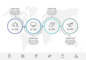 Modern vector infographic flat line template circles for four label, diagram, graph, presentation. Business concept with 4 options and arrows. For content, flowchart, timeline, workflow, marketing