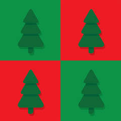 Seamless flat christmas pattern with fir trees on red and green background