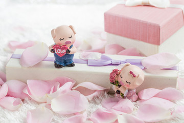 Two piglets in a rose petal