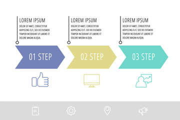 Vector infographic flat template arrows for three diagrams, graph, presentation. Business concept with 3 label. For content, flowchart, step for step, timeline, levels, marketing, data visualization